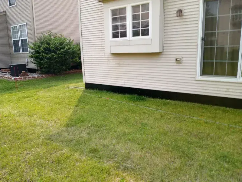 Dirty tan siding on a two-storey home, then the same siding cleaned